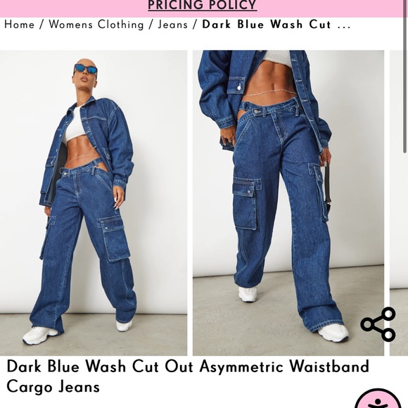 Pretty little thing Dark Blue Cut Out Asymmetric Waistband Cargo pants and top - Picture 3 of 3